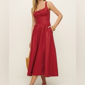 Reformation Balia Linen Dress in Sundried Tomato Red - NWT